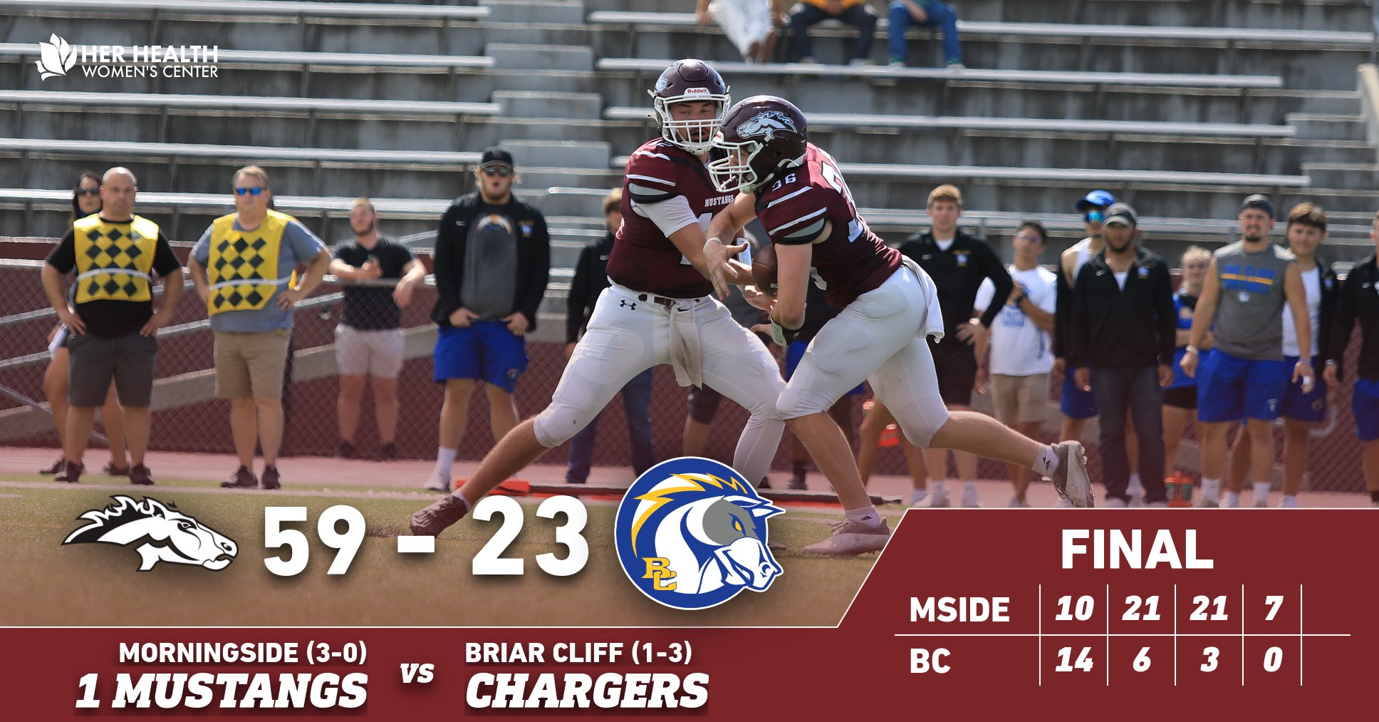 Ryan Cole takes the ball from Joe Dolincheck in Morningside's 59-23 victory over Briar Cliff.