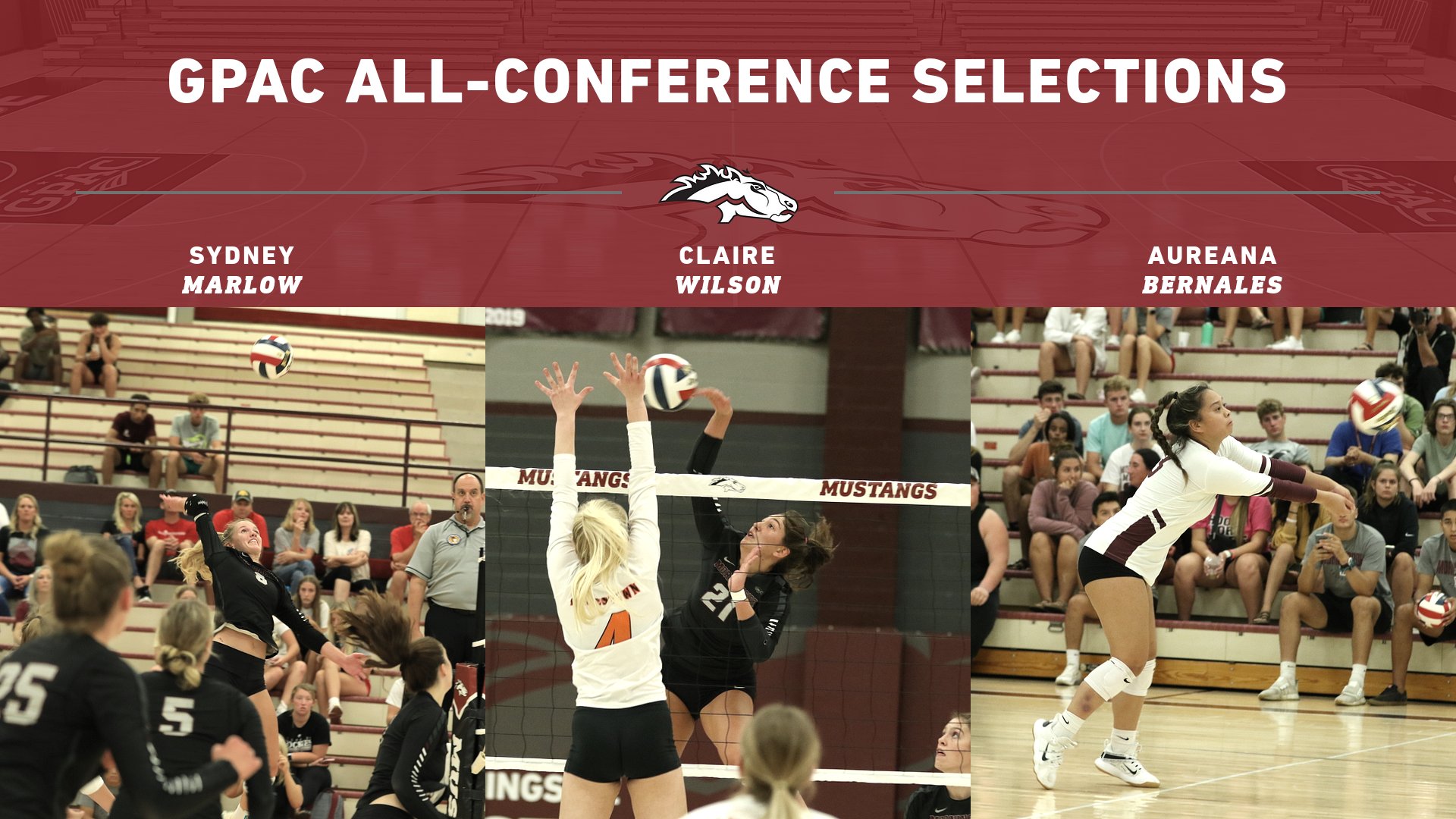 Women's volleyball GPAC All-Conference Selections - Sydney Marlow, Claire Wilson, Aureana Bernales