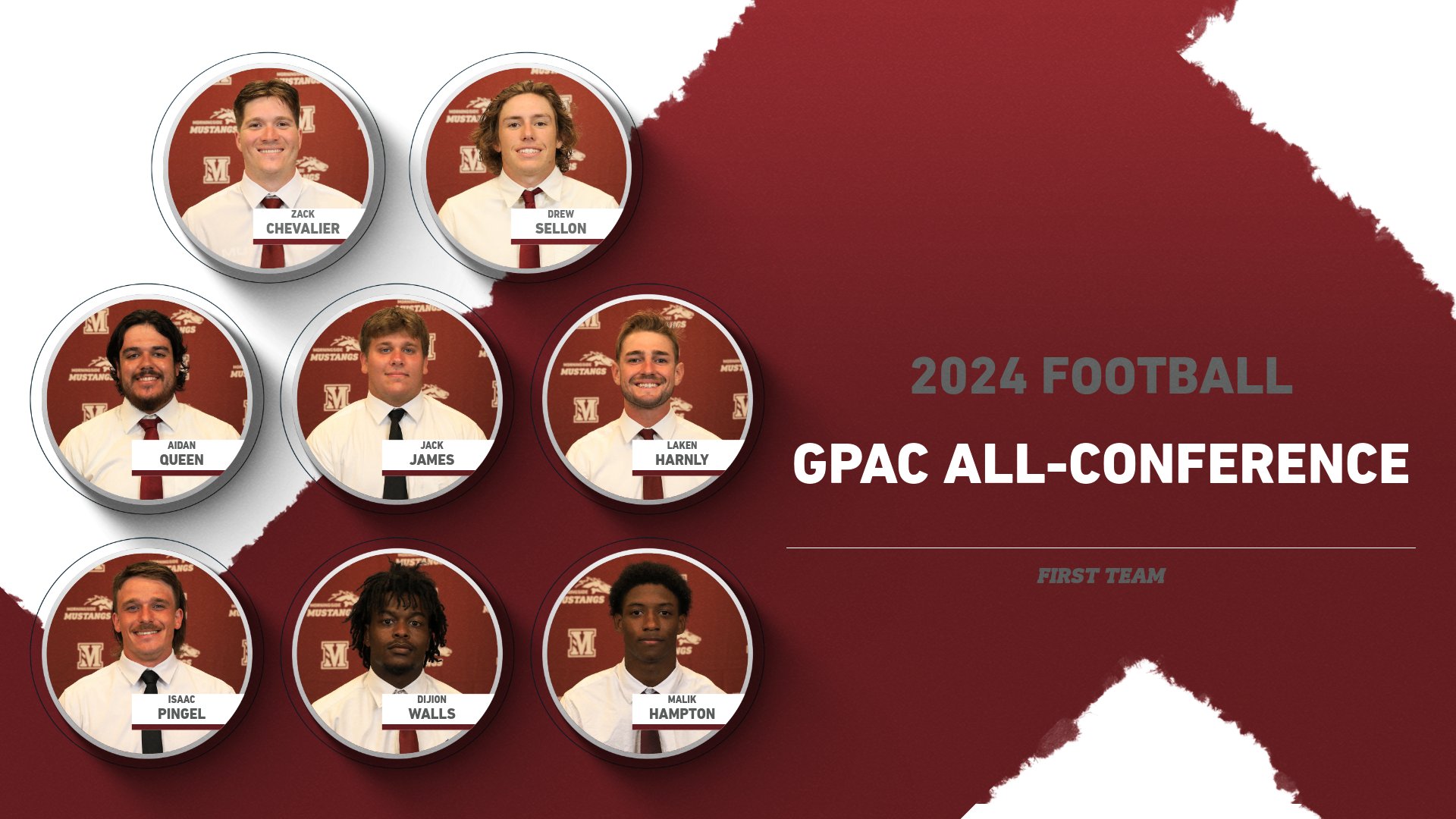 Graphic of the eight men who earned GPAC football first team honors. 