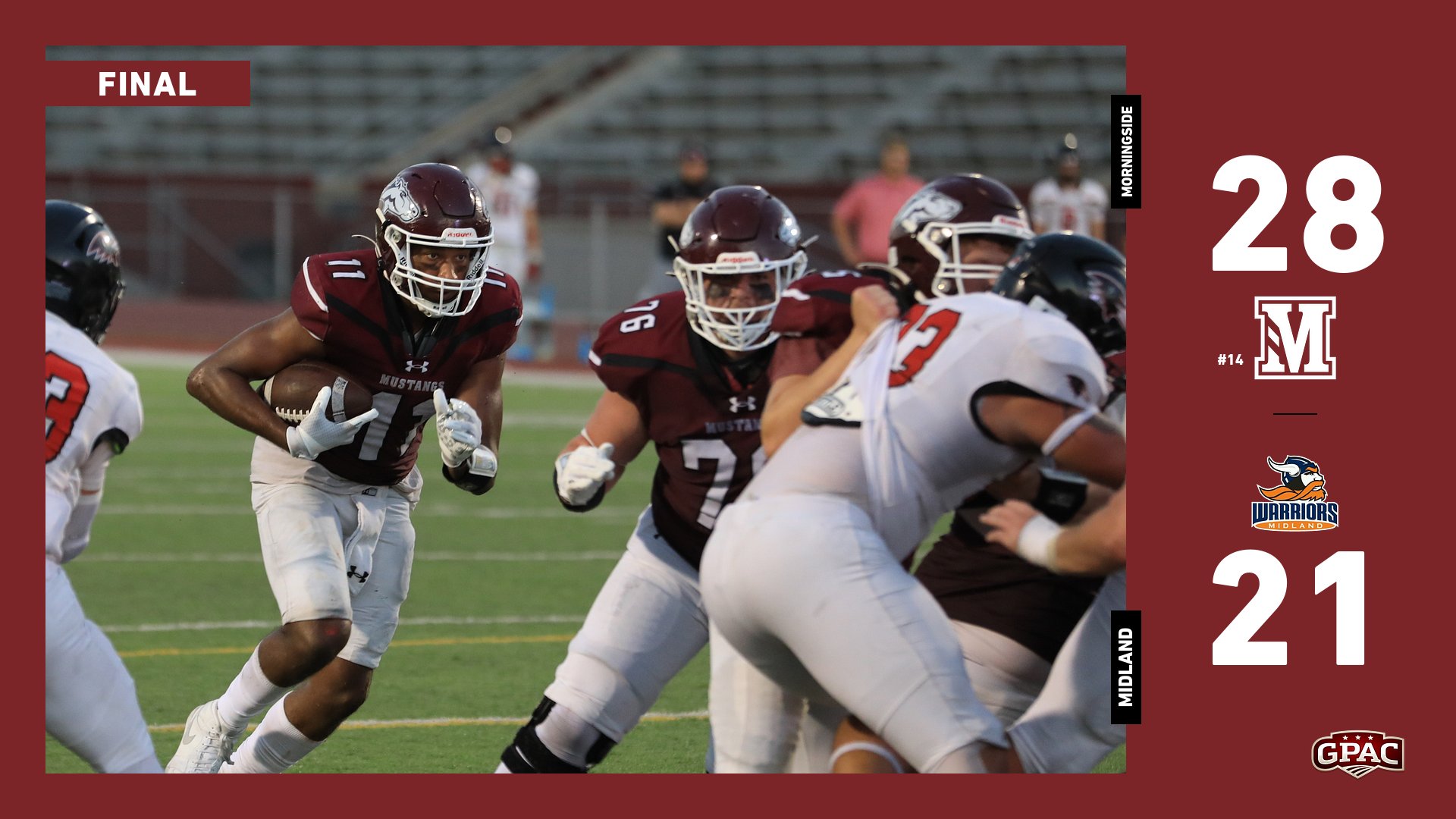 Graphic detailing Morningside's 28-21 football win. 