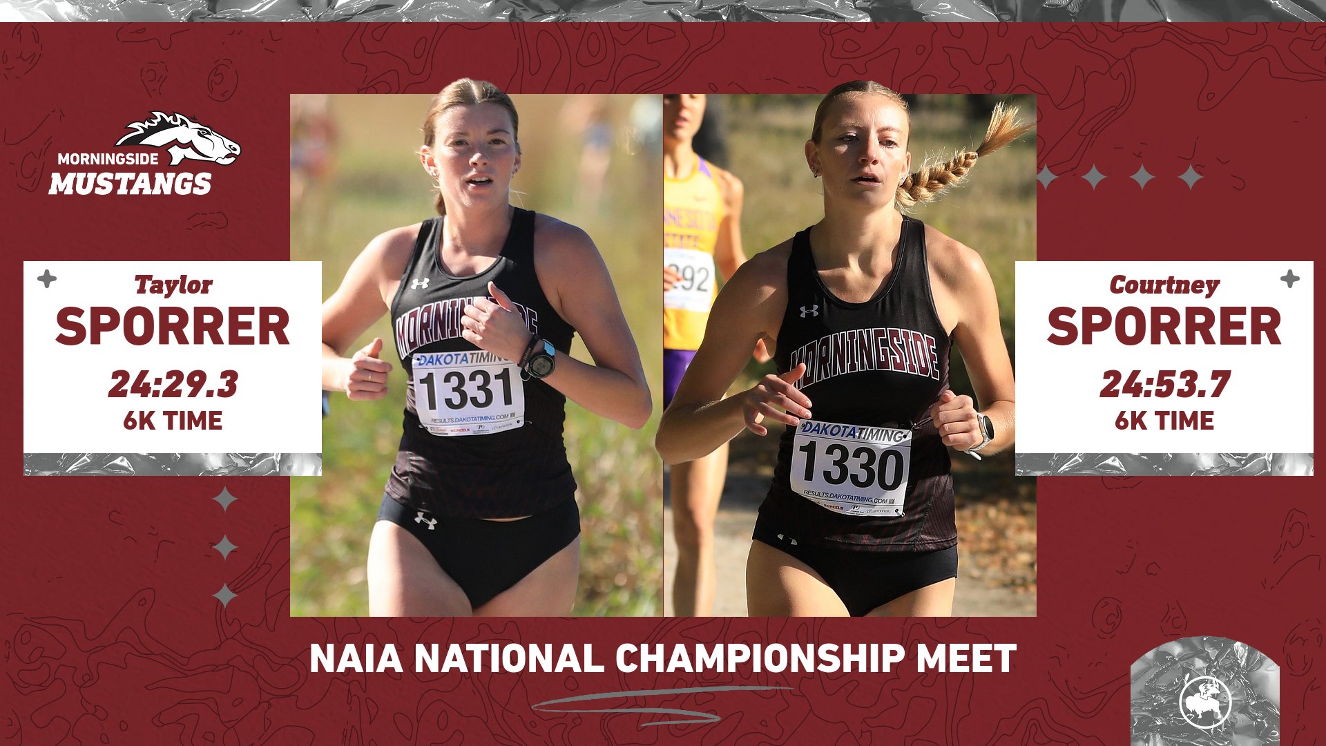 Taylor Sporrer and Courtney Sporrer run at NAIA National Championship Meet